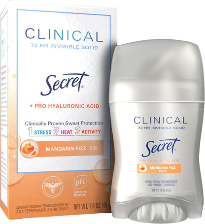 Secret Clinical Strength 100HR Sweat & Odor, Invisible Solid Antiperspirant Deodorant for Women, 3X Stress Protection with Hyaluronic Acid, PH Balancing, Completely Clean Scent, 1.6 oz - Image 13