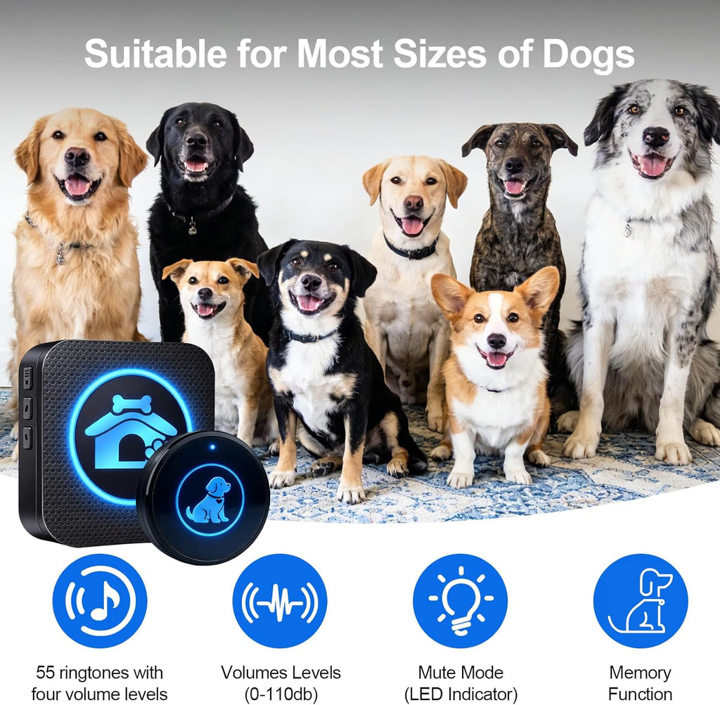 Wireless dog potty training bell receiver and button set