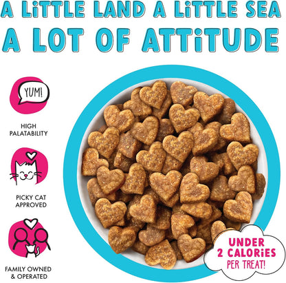 Close up view of individual crunchy chicken and salmon flavor cat treats