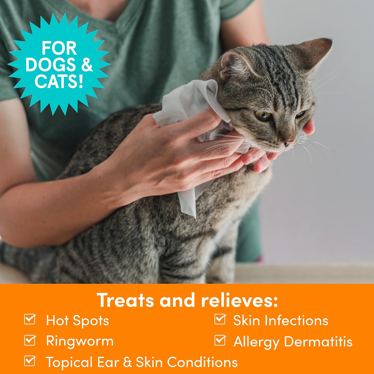 Extra large 5 by 6 inches medicated wipes for dogs and cats