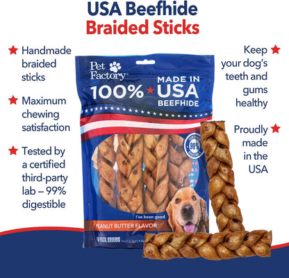 Thick braided premium USA beefhide rawhide treats for medium dogs