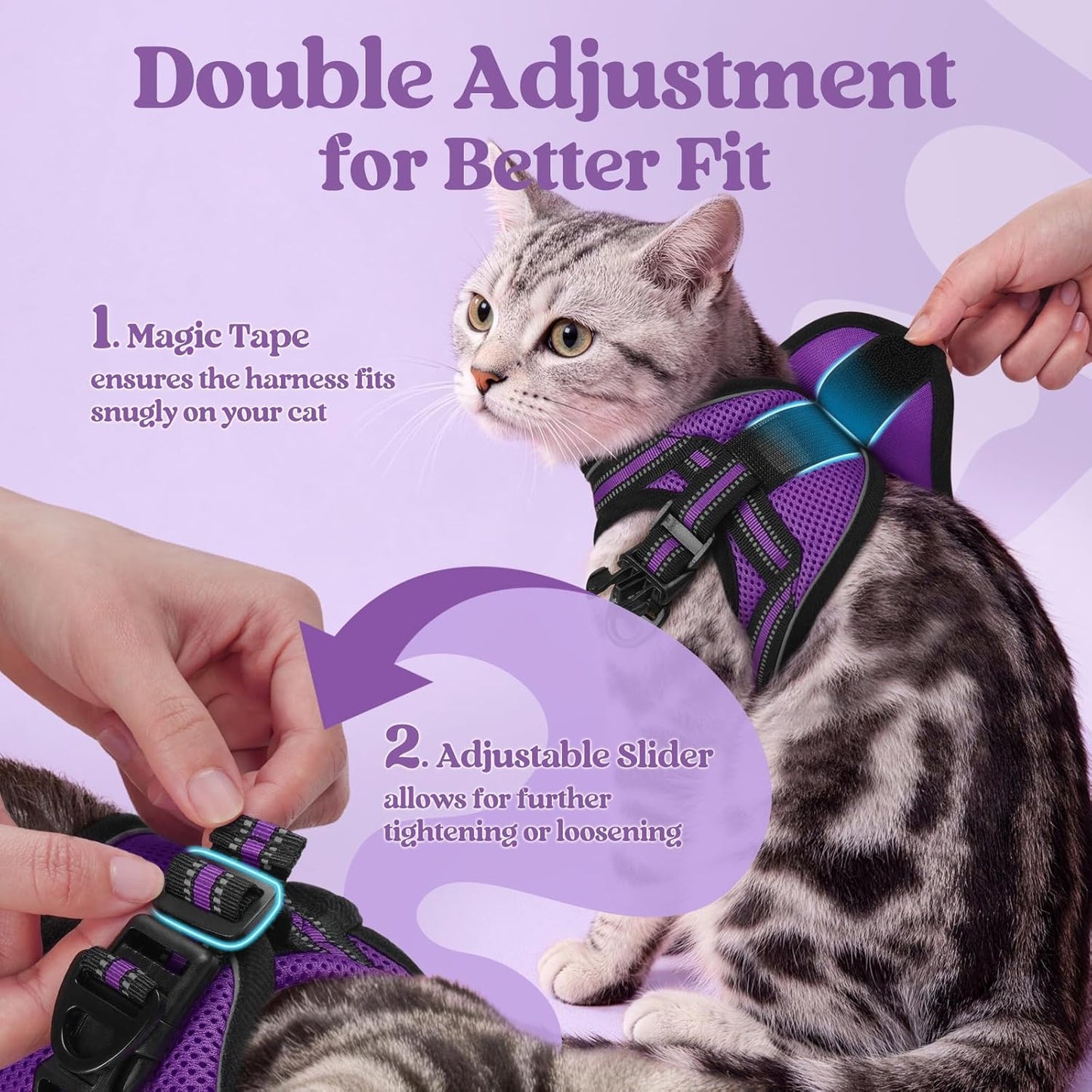 Adjustable breathable air mesh cat walking vest purple small
