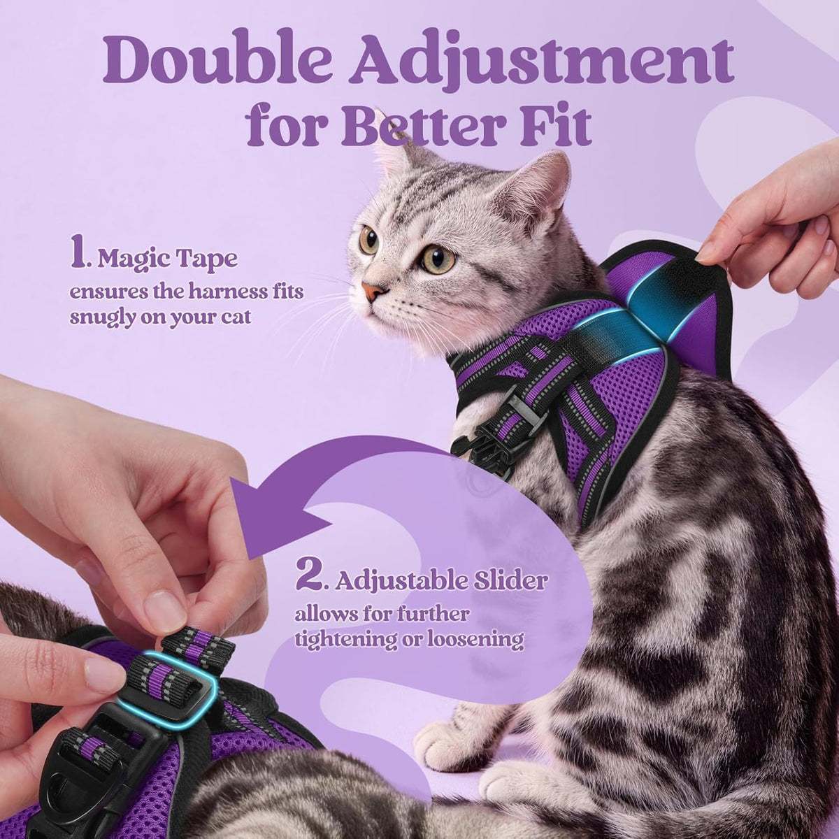 Adjustable breathable air mesh cat walking vest purple small