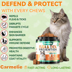 Carmelie natural cat flea treatment chicken flavor soft chews jar close up