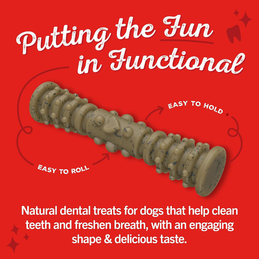 Small dog dental treats featuring ridges and nubs