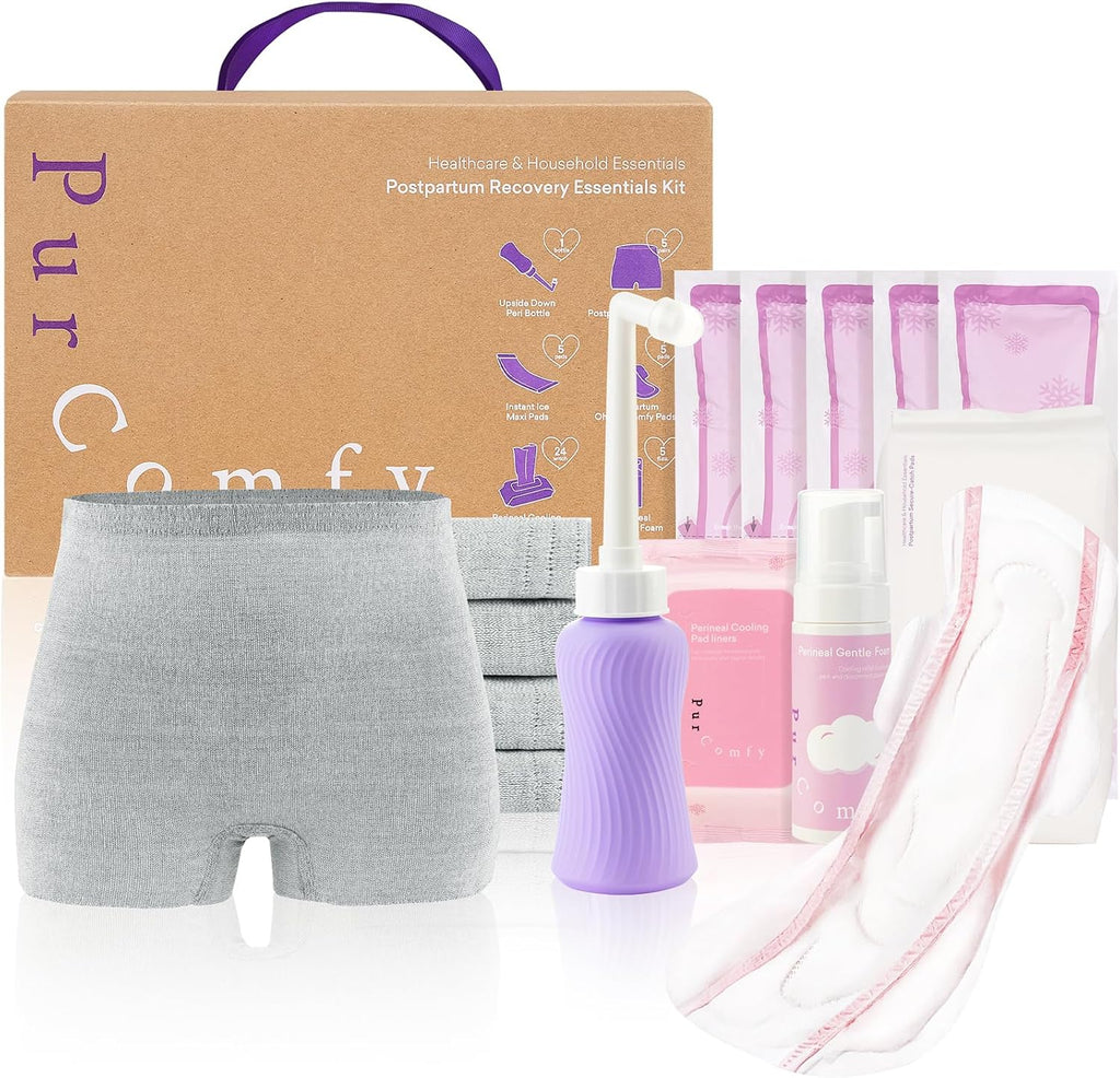 PurComfy 18 Piece Postpartum Essentials Recovery Kit front view maternity care set