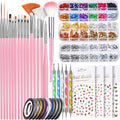 Teenitor nail art brushes set front view featuring pink handles
