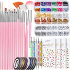 Teenitor nail art brushes set front view featuring pink handles