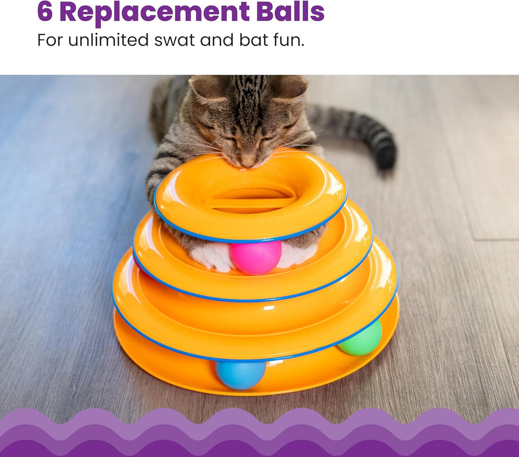 Six pack of Catstages lightweight ping pong style balls for indoor feline tracking toys.