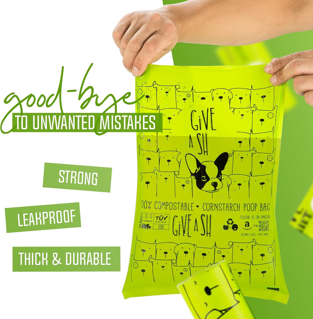 Easy to tear compostable dog bag refills inside dispenser