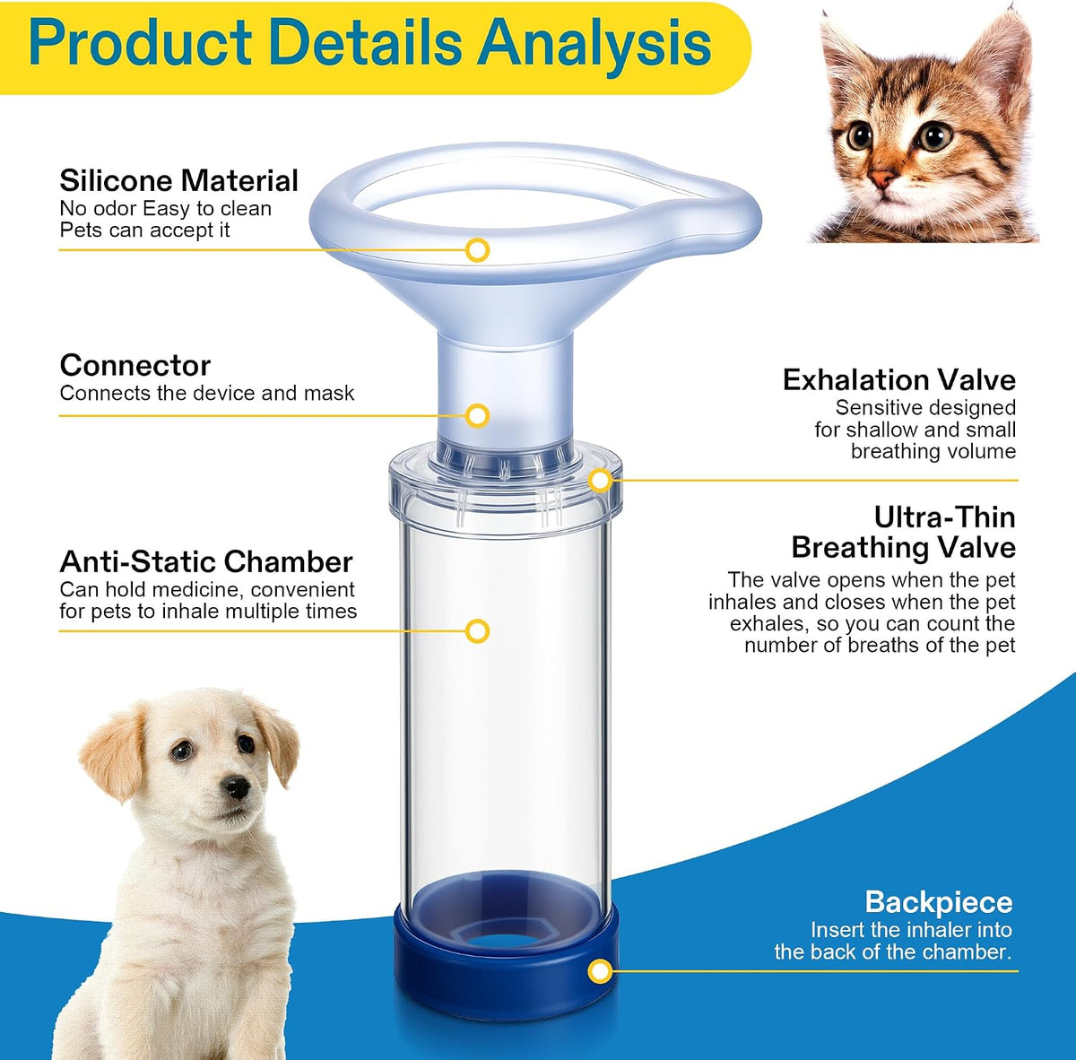 Clear anti static cat spacer chamber showing low resistance breathing valve
