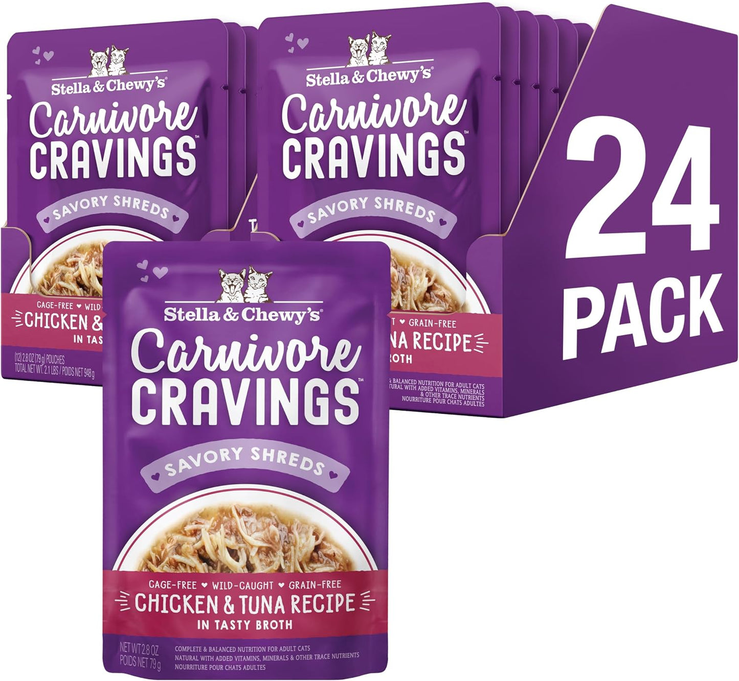 Stella & Chewy's Carnivore Cravings Wet Cat Food - Premium Pouches - Grain Free, High Protein Salmon, Tuna & Mackerel - Perfect For Picky Eaters - Complete Meal or Topper (2.8 oz, 24 Pack) - Image 14