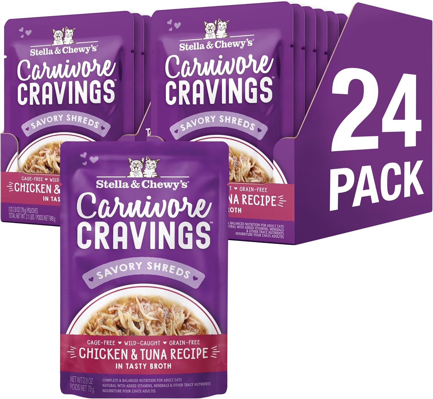 Stella & Chewy's Carnivore Cravings Wet Cat Food - Premium Pouches - Grain Free, High Protein Salmon, Tuna & Mackerel - Perfect For Picky Eaters - Complete Meal or Topper (2.8 oz, 24 Pack) - Image 14