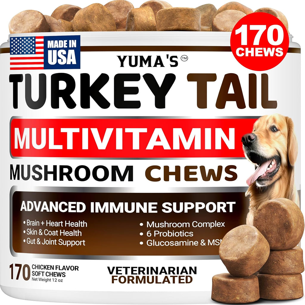 YUMA'S Turkey Tail Mushroom Supplement for Dogs 170 count bottle front view