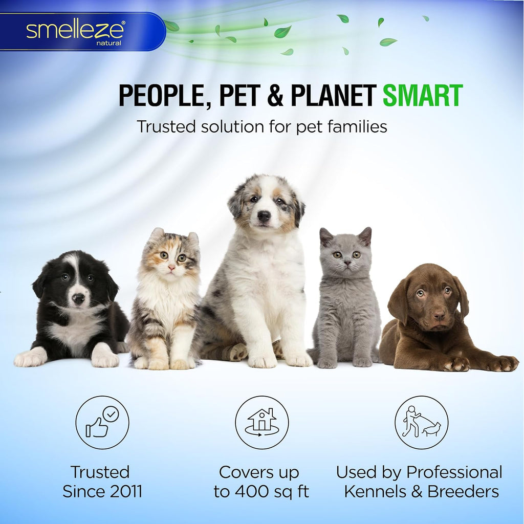 Smelleze professional grade mineral pet deodorizer being watered into a dog kennel