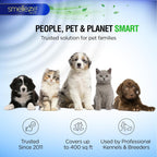 Smelleze professional grade mineral pet deodorizer being watered into a dog kennel