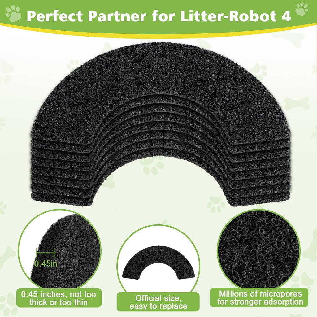 Eight pack set of black charcoal replacement filters laid out flat.