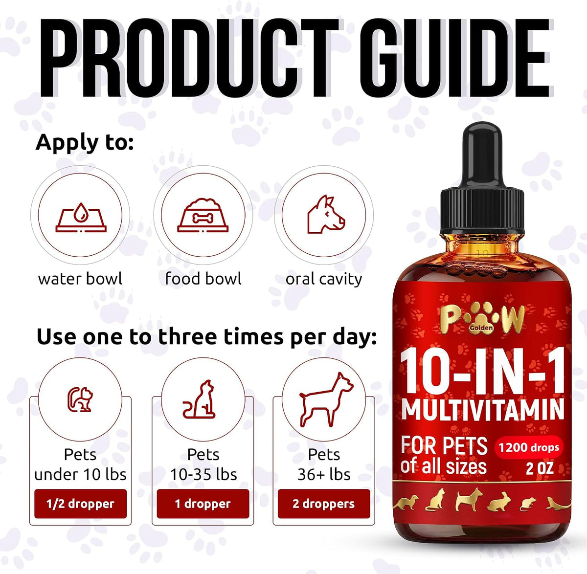 Close up of Golden Paw liquid multivitamin label for pets