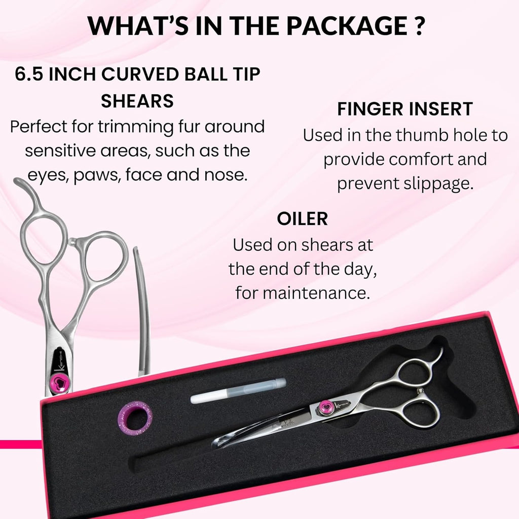 Premium Japanese alloy steel dog shears with the heart shaped gem accent on the pivot.