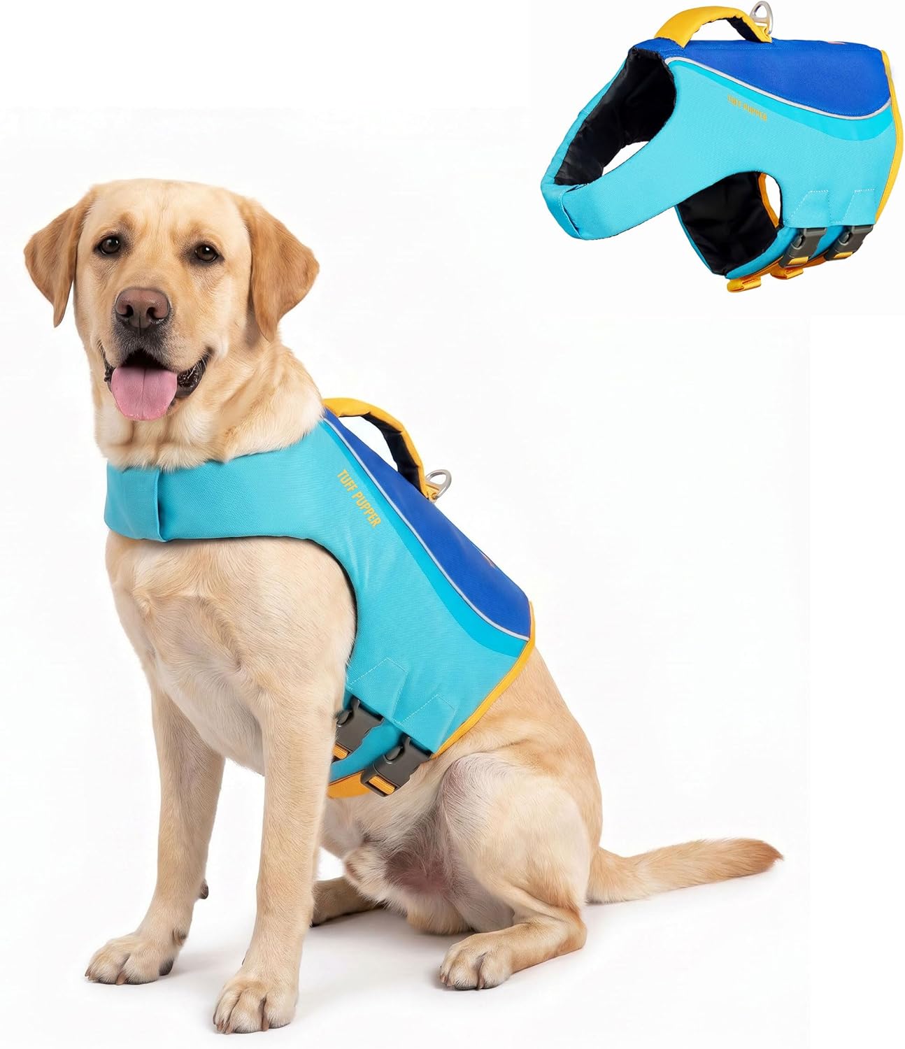Tuff Pupper Dog Life Jacket | High Buoyancy Dog Swim Vest with Rescue Handle | Adjustable Secure Fit | Reflective Safety Trim | Pet Flotation Jacket for Swimming Boating Kayaking (Blue/Yellow, XXS) - Image 10