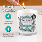 Close up of Pet-Pourri candle packaging featuring jasmine and pear notes