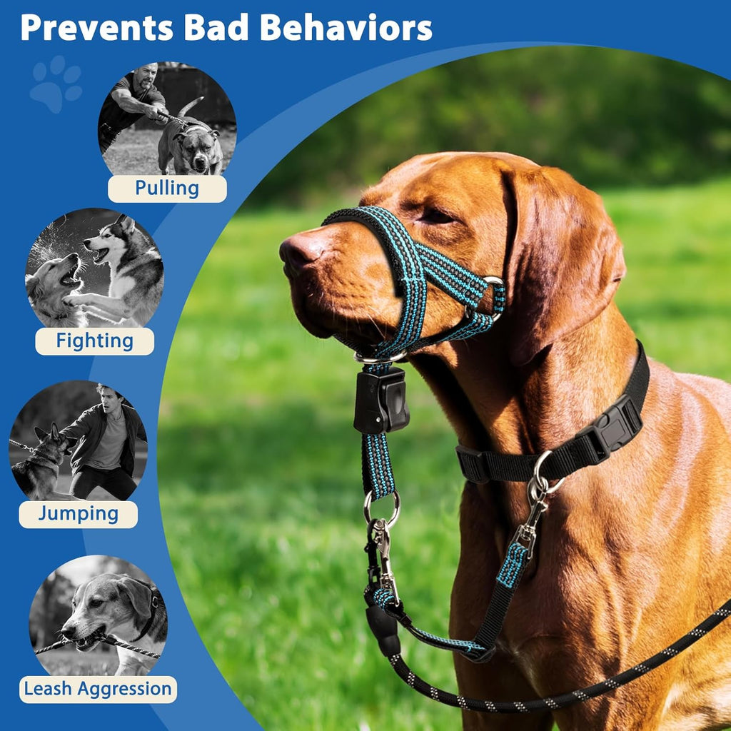 Barkless escape proof dog face harness with reflective safety threads