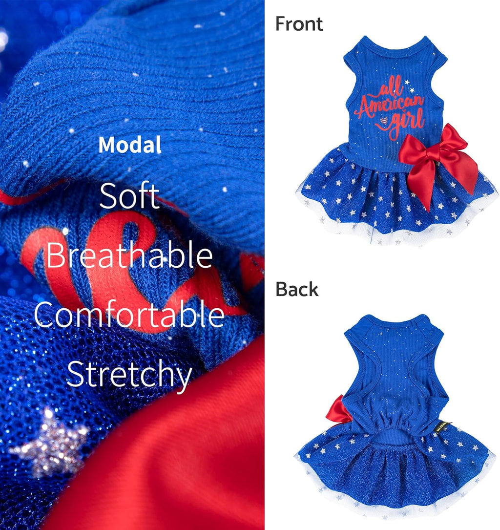Fitwarm fourth of July dog clothes back view highlighting the star prints