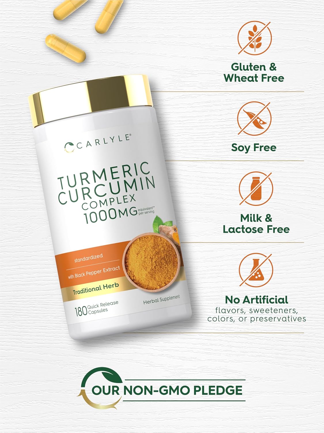 Carlyle Turmeric Curcumin with Black Pepper | 180 Capsules - Image 5