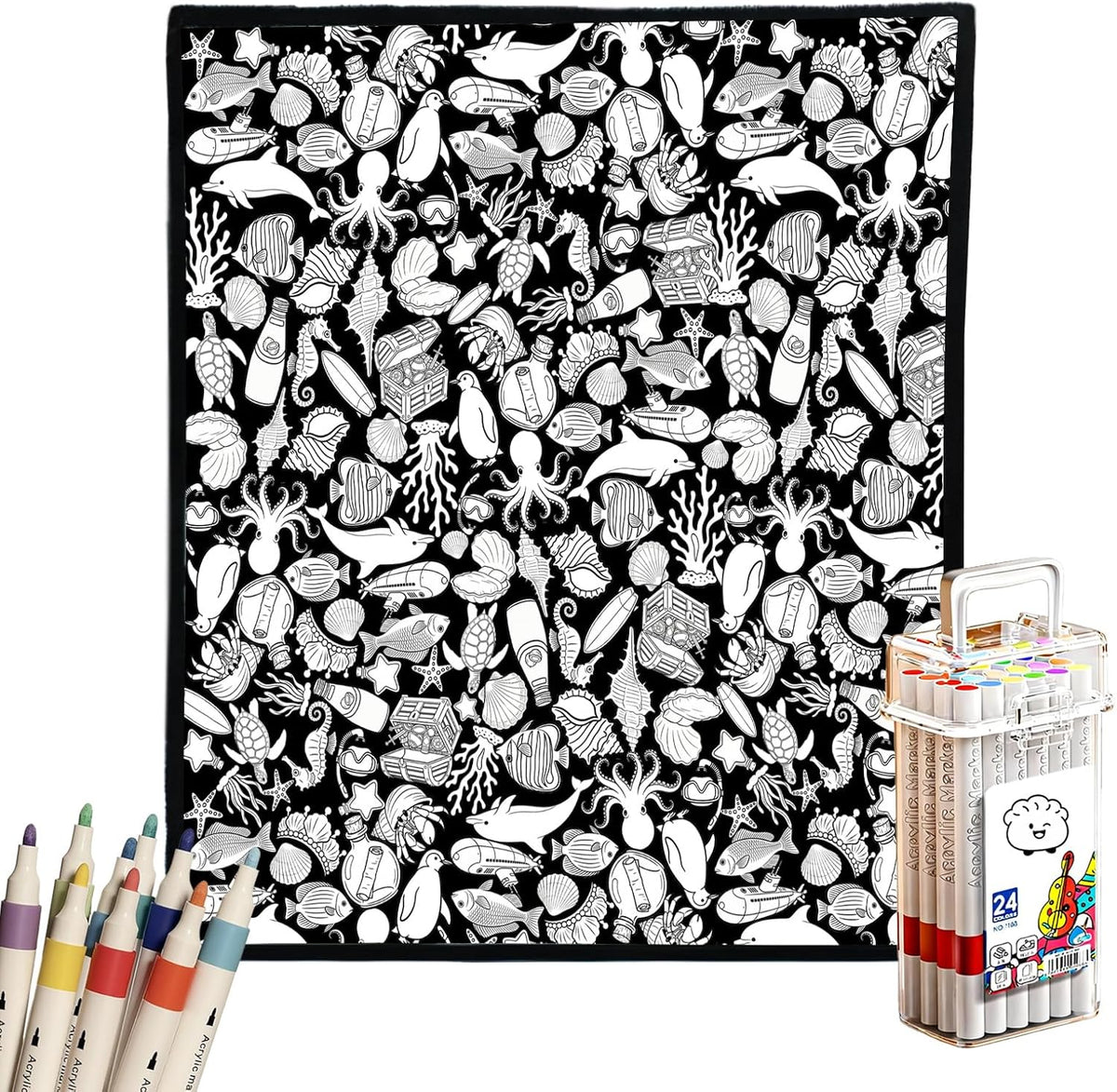 DIY Coloring Blanket for Adults, Color Your Own Velvet Blanket with 24 Washable Markers, Soft Cozy Coloring Kit for Home Decor & Daily Use, Unique Birthday Gift (Cats & Dogs) - Image 9