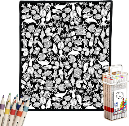 DIY Coloring Blanket for Adults - Color Your Own Blanket with 24 Markers, Washable Cozy Velvet Kit for Everyday Use & Home Decor that Adds a Unique Touch, Perfect for Birthday (Cats & Dogs) - Image 9