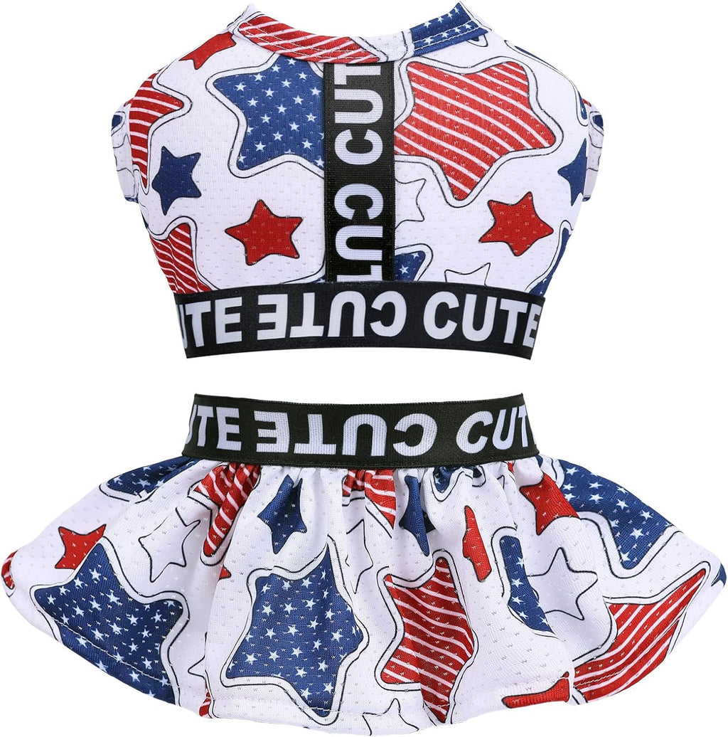 CuteBone two piece dog sports dress front view featuring patriotic star patterns.