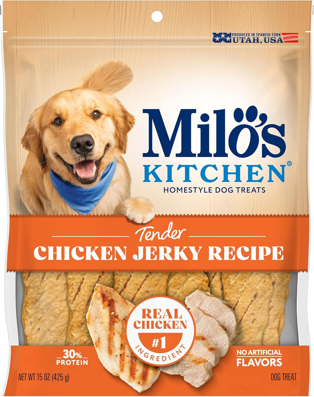 Nutrition facts label on Milos Kitchen jerky bag