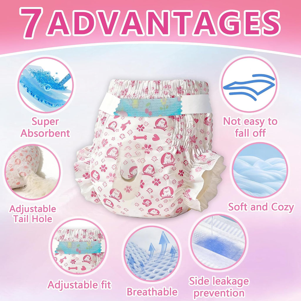 Extra small pink patterned pet nappies for female puppies layout view