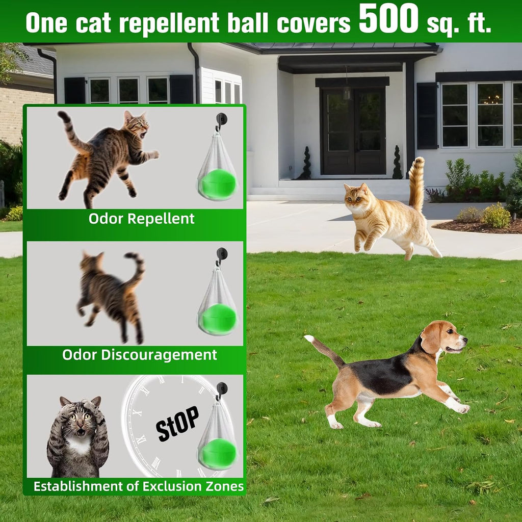 Plant based cat repellent balls placed in an outdoor garden bed