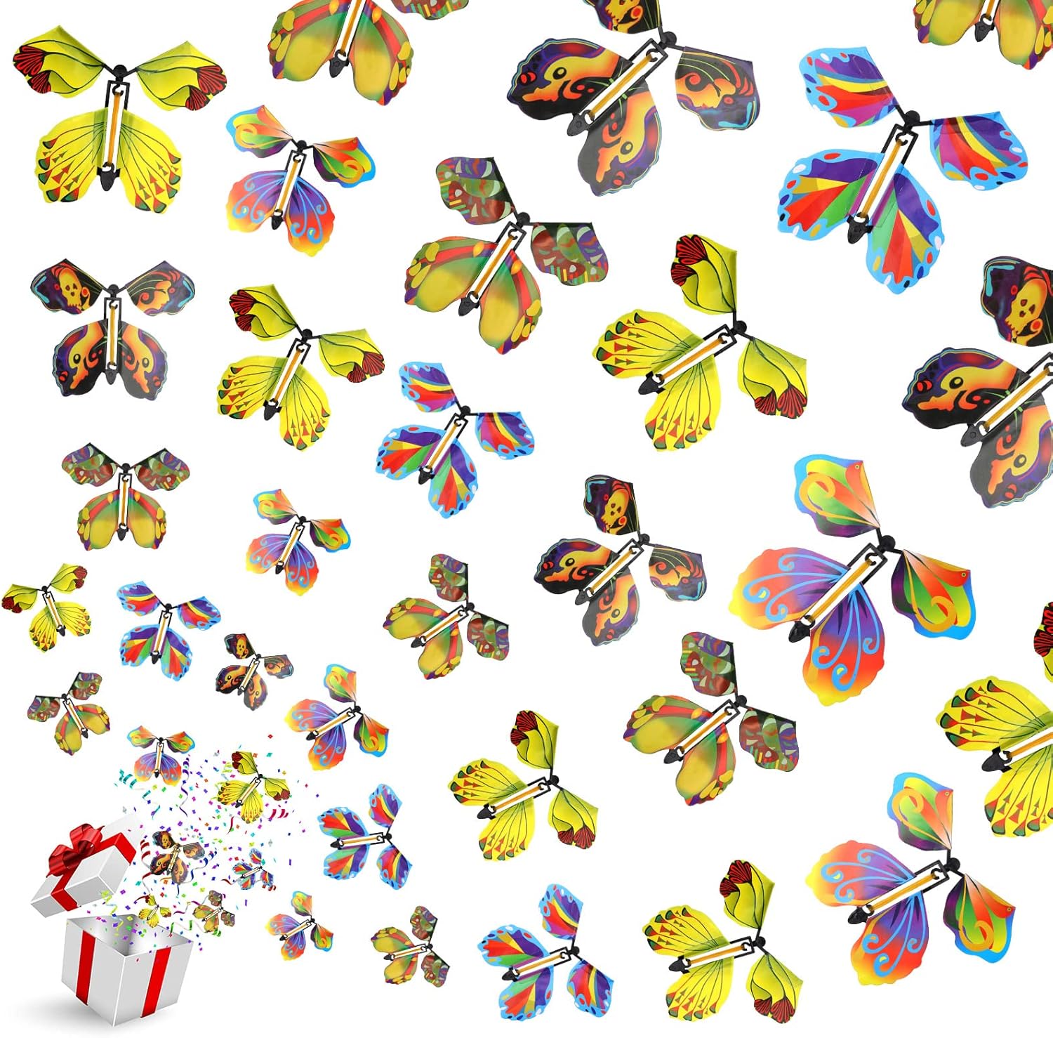 AhlsenL magic flying butterfly toy front view showing vibrant multicolored wing patterns