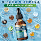 Two fluid ounce bottle of cat flea treatment with digestive support ingredients