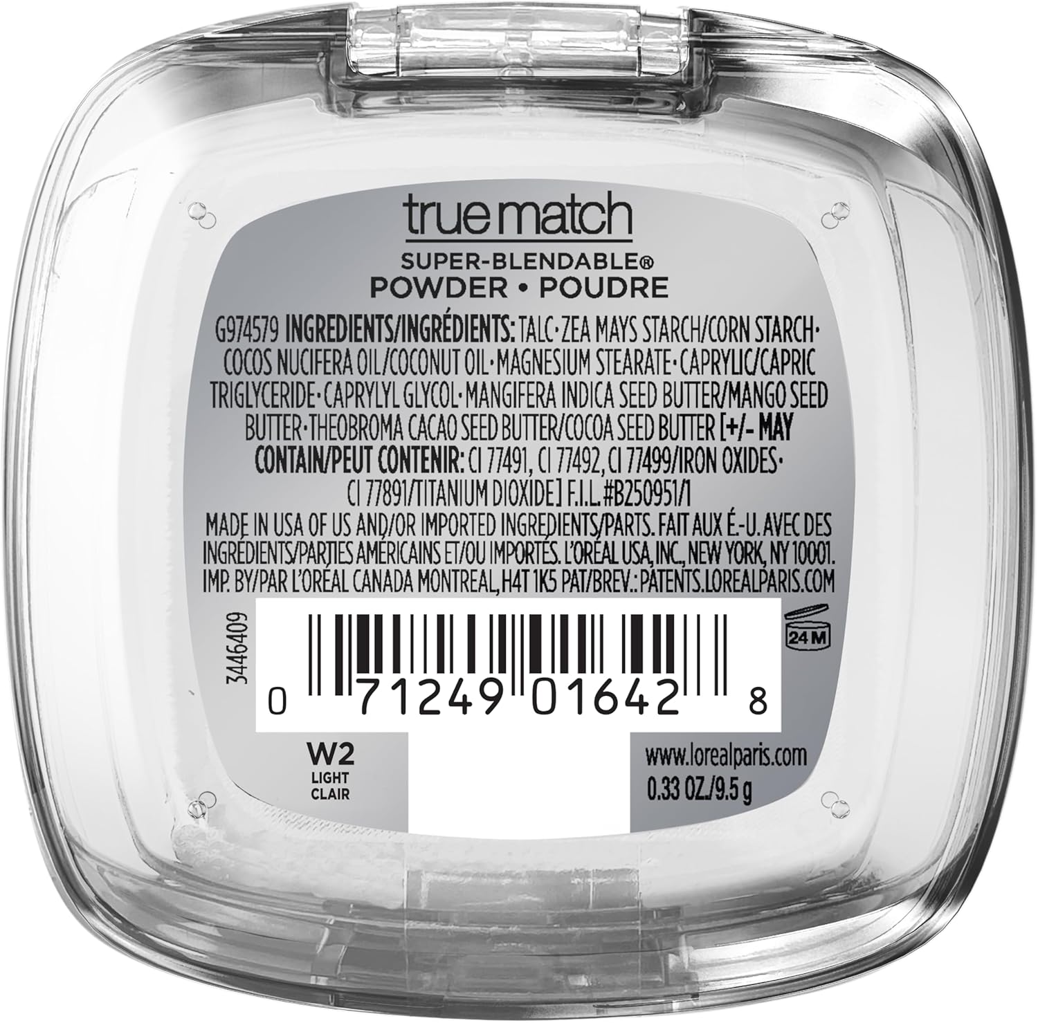 Authentic USA imported L'Oreal Paris True Match powder compact held in hand for size reference
