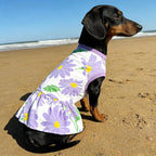 Four pack collection of imported floral pet sundresses for outdoor activities.