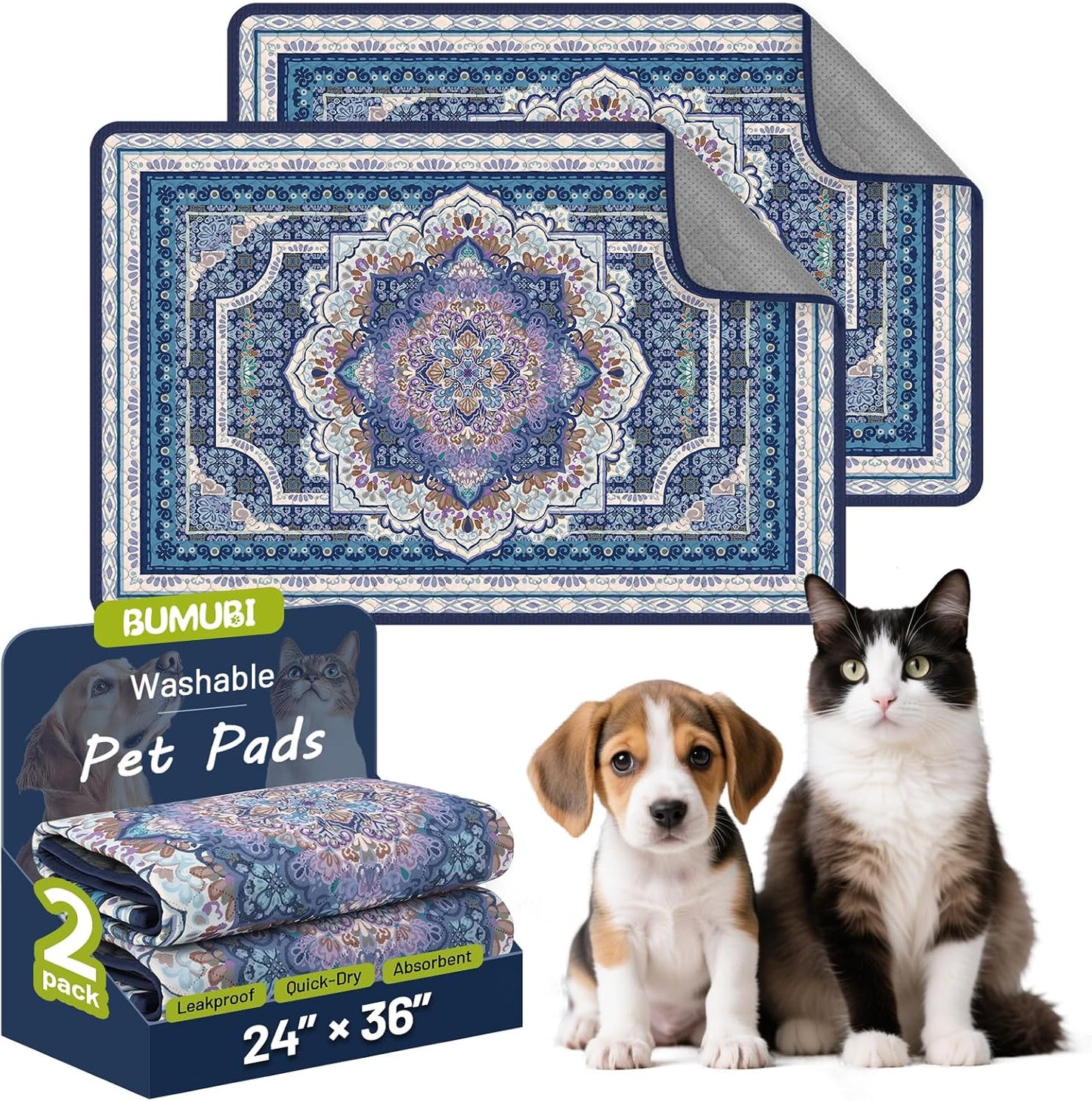Washable Pee Pads for Dogs,Super Absorbent Reusable Puppy Training Pads, Leak-Proof & Non-Slip,for Potty Training,Whelping,Crate & Playpen24x36in(Pack of 2), Grayish Blue - Image 13