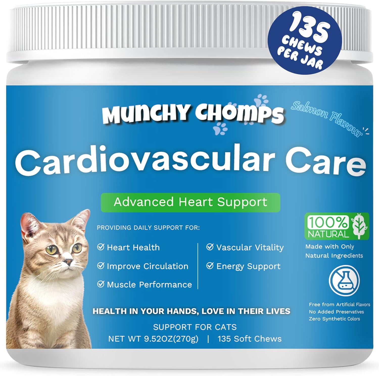Munchy Chomps Cardio Chews for cats front packaging view