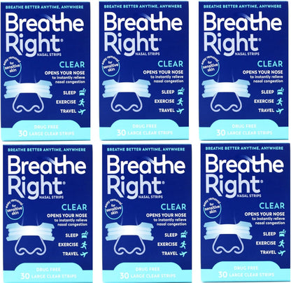 Breathe Right Nasal Strips Clear Large 30 count front packaging for congestion relief