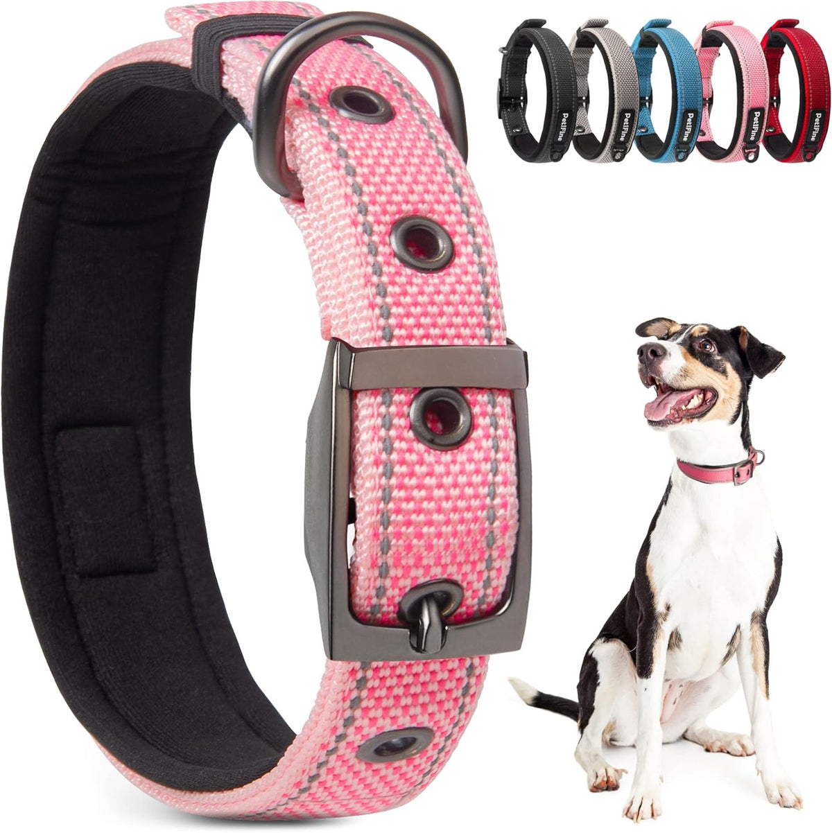 PetiFine Dog Collars for Medium Dogs, Neoprene Padded and Adjustable, Reflective Wide Heavy Duty Pet Collars with Durable Metal Belt Buckle for Walking, Red, M - Image 11