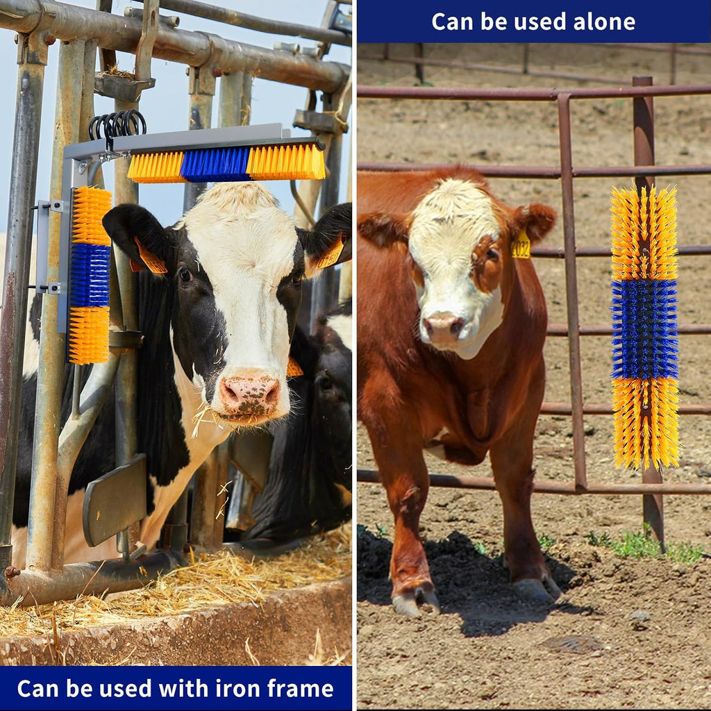 Sayutie professional livestock scratcher tool showing industrial strength yellow bristle head.