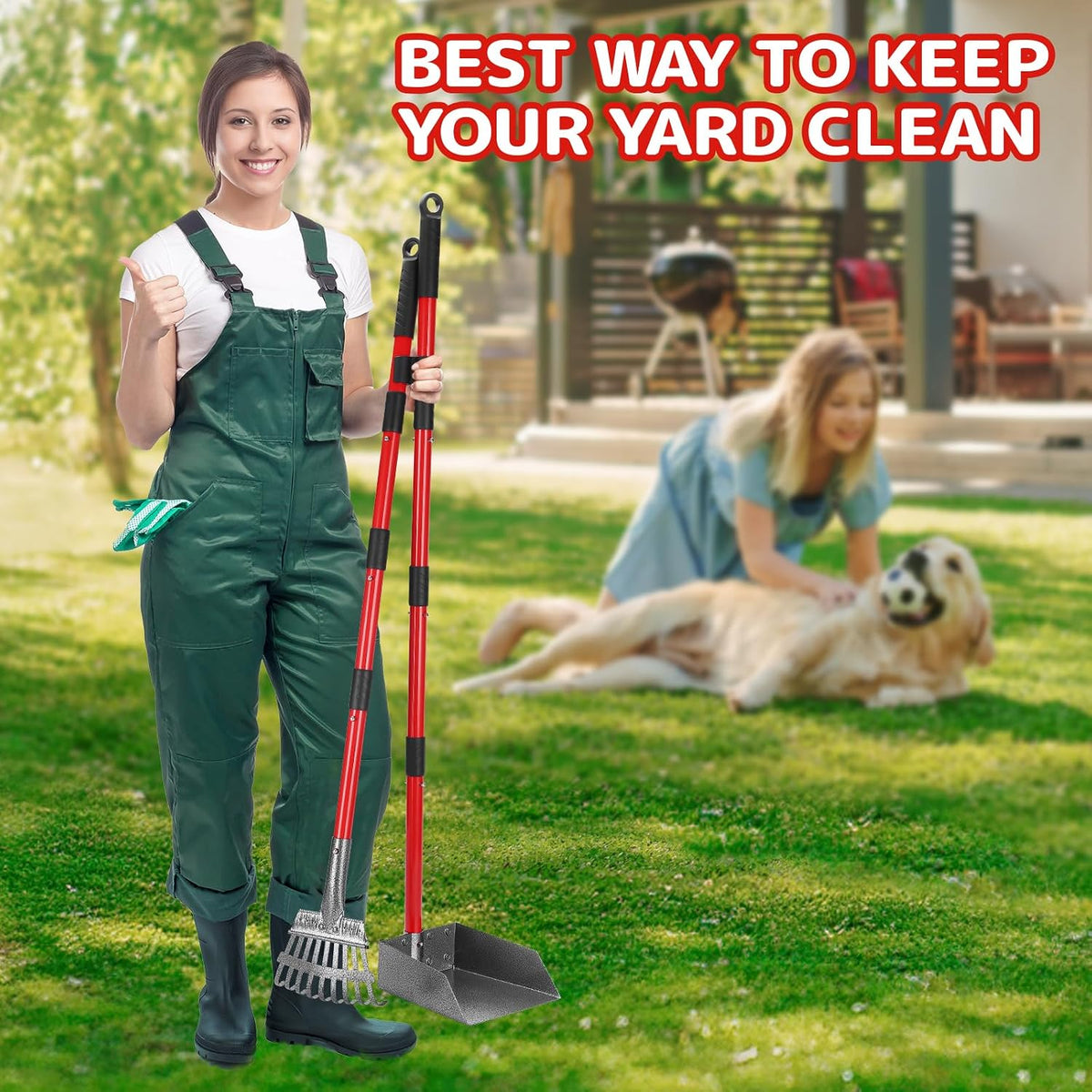 Authentic USA imported Ormalla heavy duty pet cleanup tool showing full long handle extension
