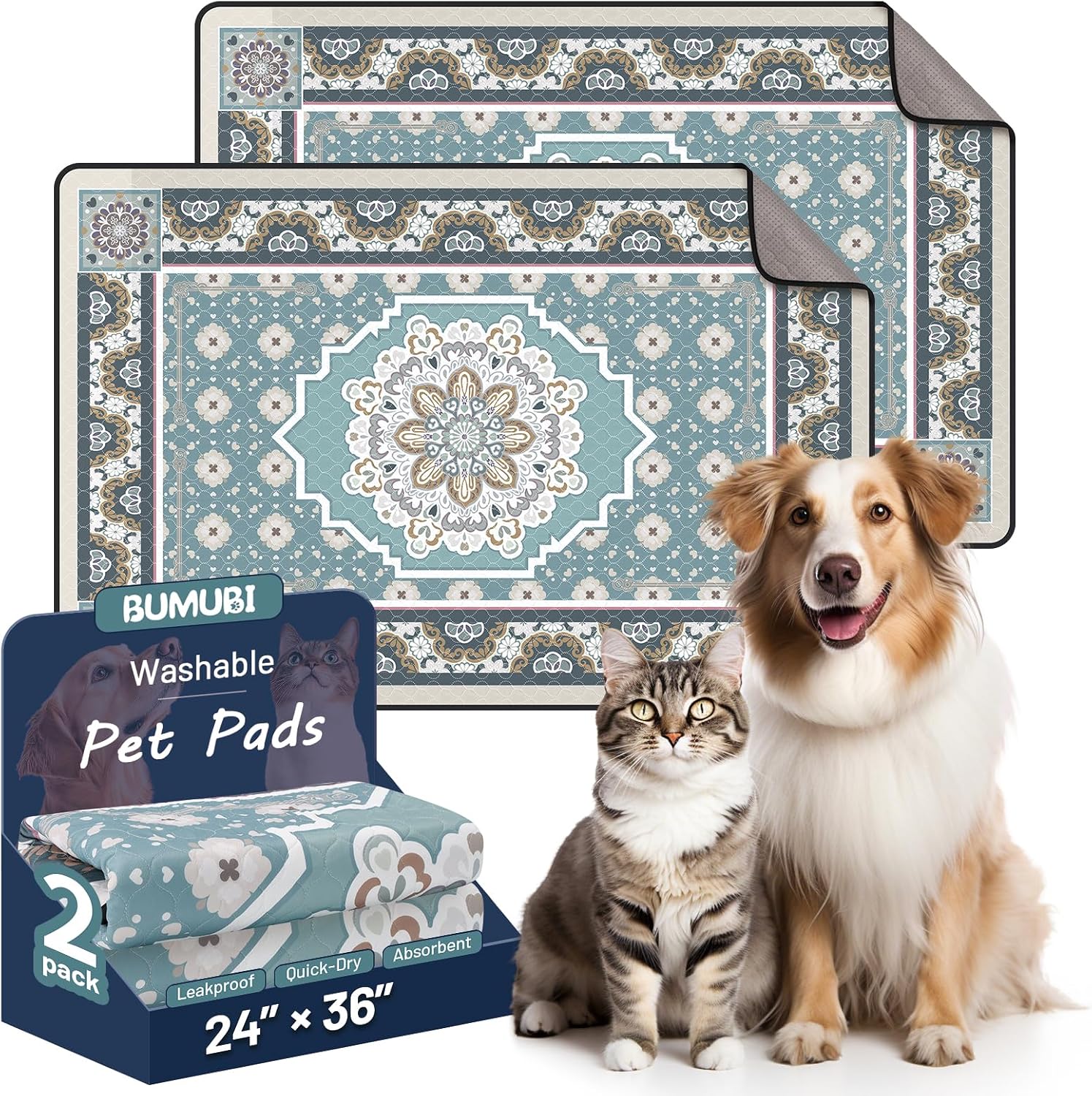 Bumubi washable dog pee pads front view in grayish blue