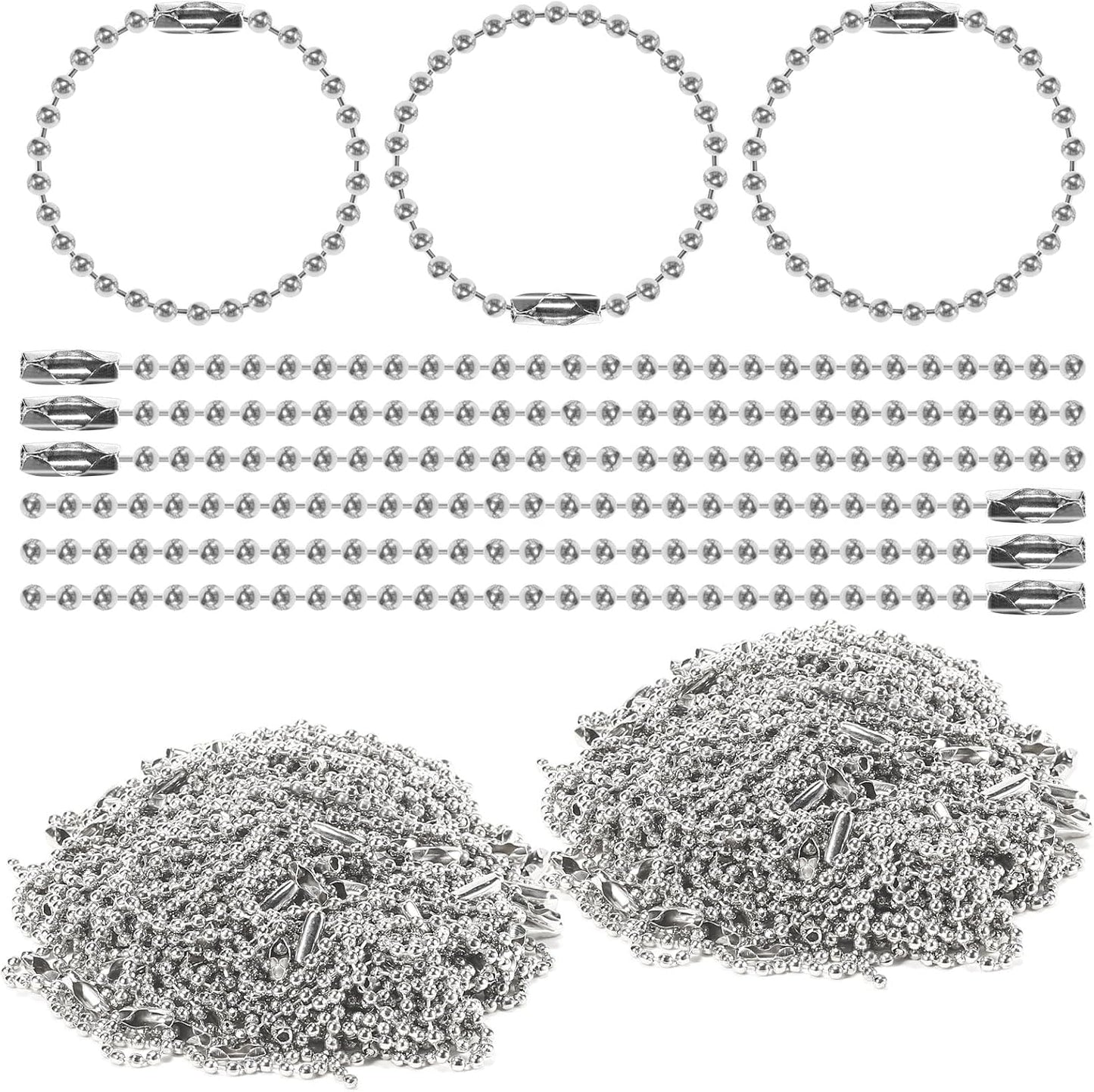 GEKIXUTP silver nickel plated metal ball chains bulk pack front view