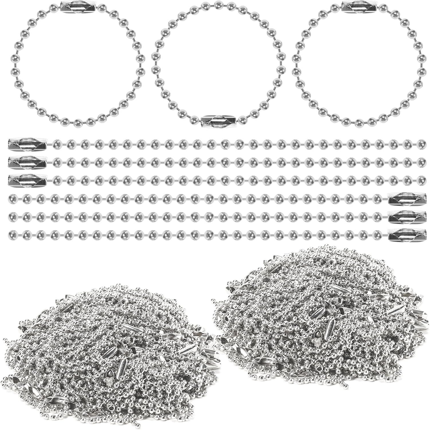 GEKIXUTP silver nickel plated metal ball chains bulk pack front view