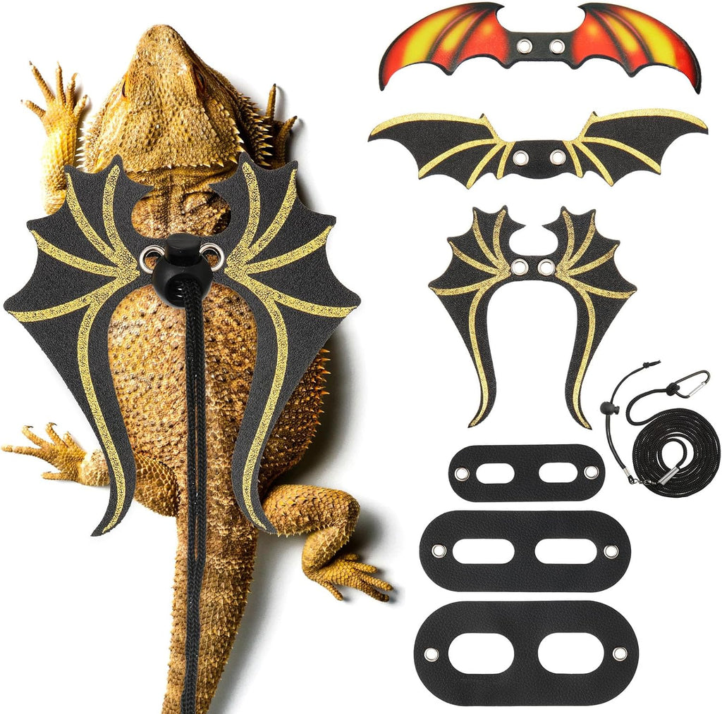 Wesnoy bearded dragon leash and harness set black leather