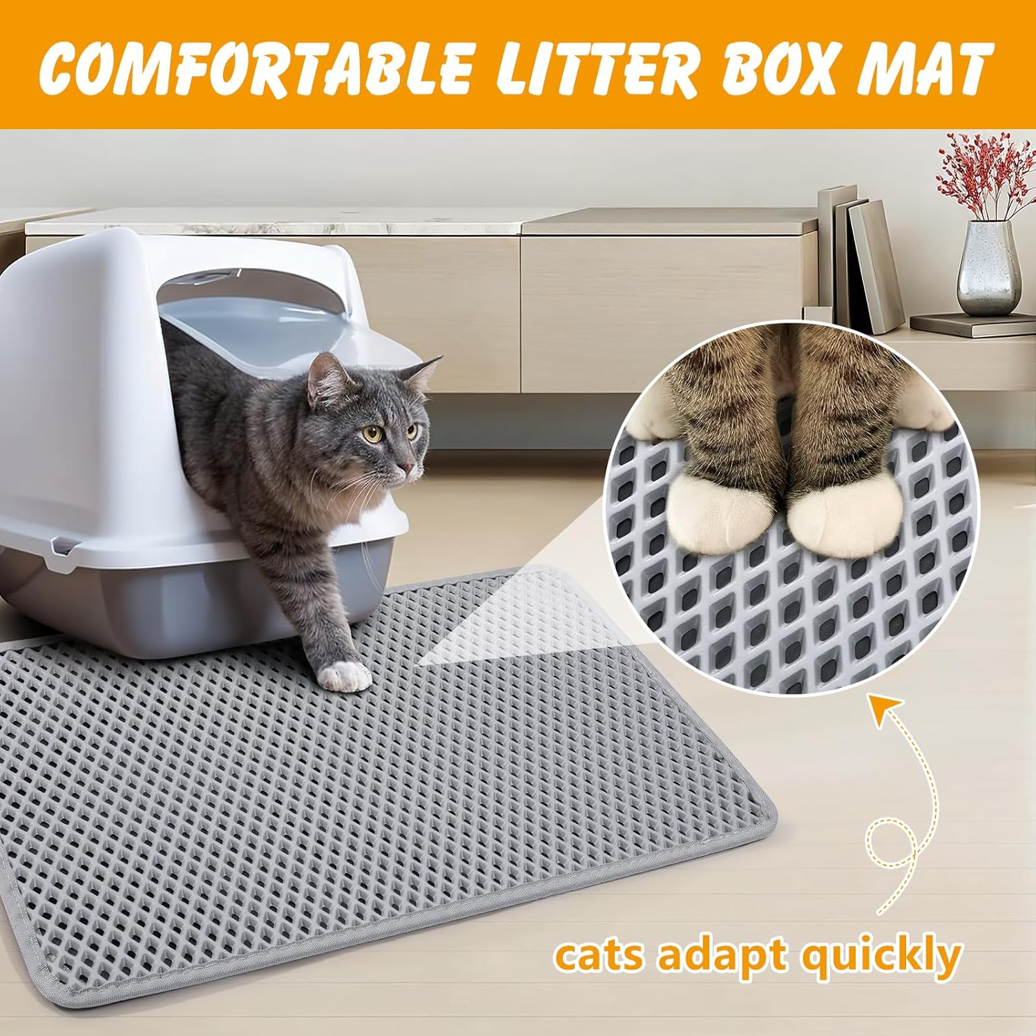Close up view of the honeycomb top surface on the Ondware waterproof cat litter mat