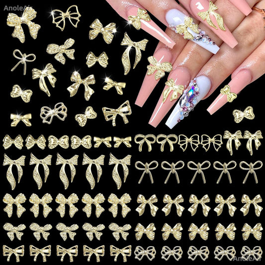 AnoleAir 180 pieces gold bow nail charms front view